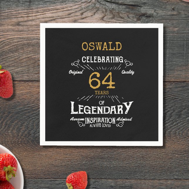 Jedes Alter Geburtstag Black Gold Retro Legendary Serviette (Von Creator hochgeladen)