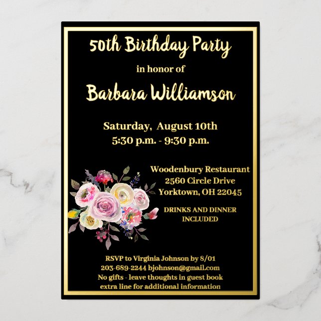 Jedes Alter Geburtstag Black REAL Gold Folieneinladung (Vorderseite)