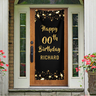 JEDES ALTER Geburtstag Brush Scrip Black Gold Star Banner