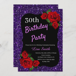 Jedes Alter Geburtstag Lila Glitzer Rote Rosen Einladung