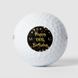 Jedes Alter Geburtstag Monogram Black Gold Stars Golfball