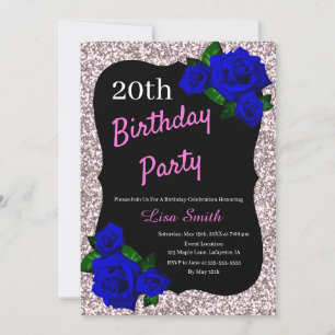 Jedes Alter Geburtstag Pink Glitzer Deep Blue Rose Einladung