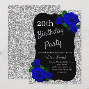 Jedes Alter Geburtstag Silver Glitzer Deep Blue Ro Einladung