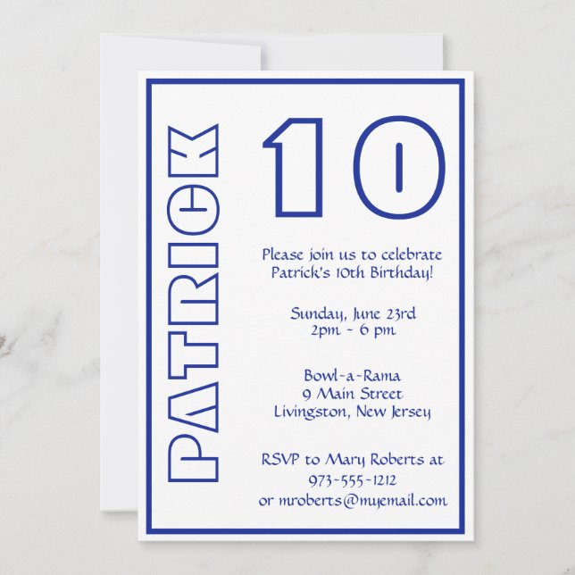 Jedes Alter Geburtstag weiß und Royal Blue Einladung (Vorderseite)