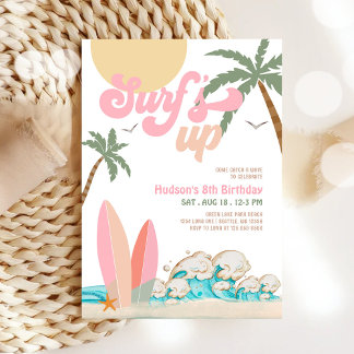 JEDES ALTER Girl Pink Peach Surfday Party Einladung