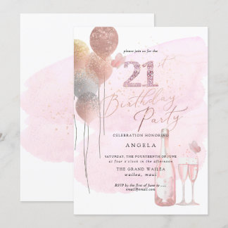 Jedes Alter, Glitzer Balloons Rosa Champagner 21. Einladung