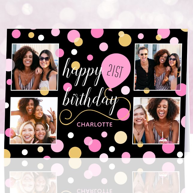 Jedes Alter glücklich Geburtstag Custom Foto Pink  Karte (Von Creator hochgeladen)