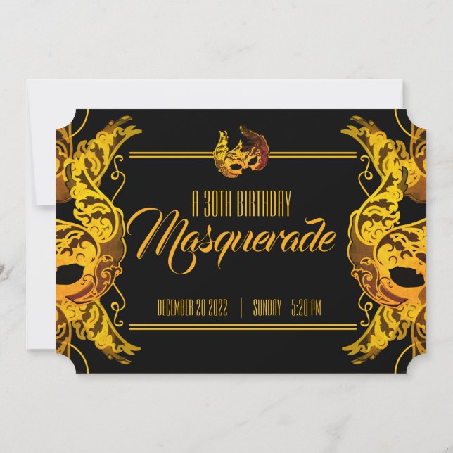 JEDES ALTER Gold BIRTHDAY MASQUERADE-Ticket Einladung (Rückseite)