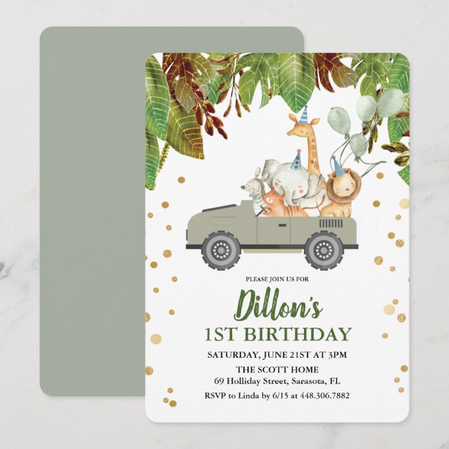 JEDES ALTER - Jungle Safari Einladung zum Geburtst (Vorne/Hinten)