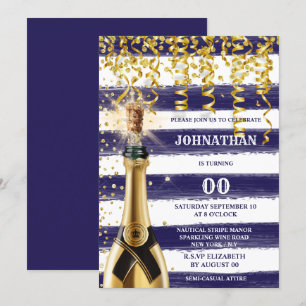 JEDES ALTER nautische Marine Weißgoldstreifen Einladung
