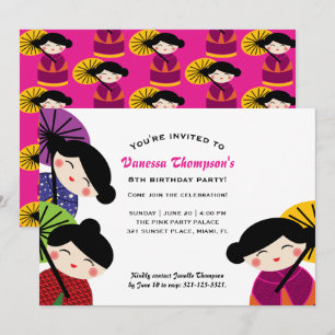 JEDES ALTER niedlich KOKESHI DOLL BIRTHDAY Party Einladung