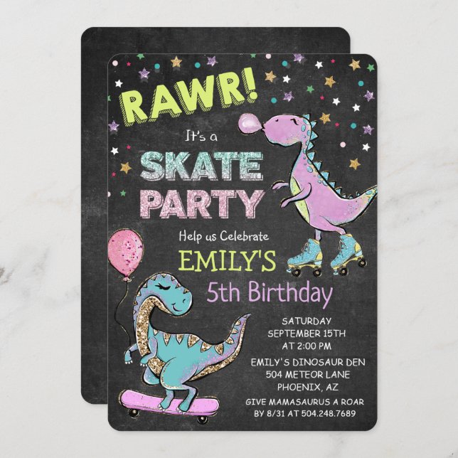 JEDES ALTER - Niedlicher Dinosaurier zum Geburtsta Einladung (Vorne/Hinten)