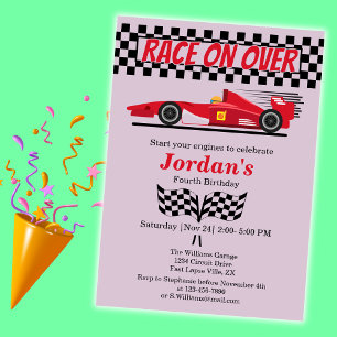 Jedes Alter Red Formula Car Race am Geburtstag Einladung