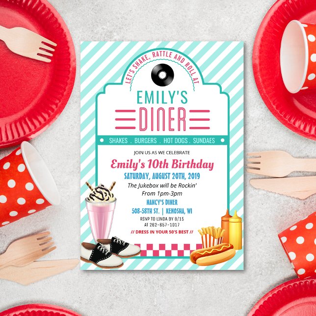 JEDES ALTER - Retro Diner zum Geburtstag der 1950e Einladung (Von Creator hochgeladen)