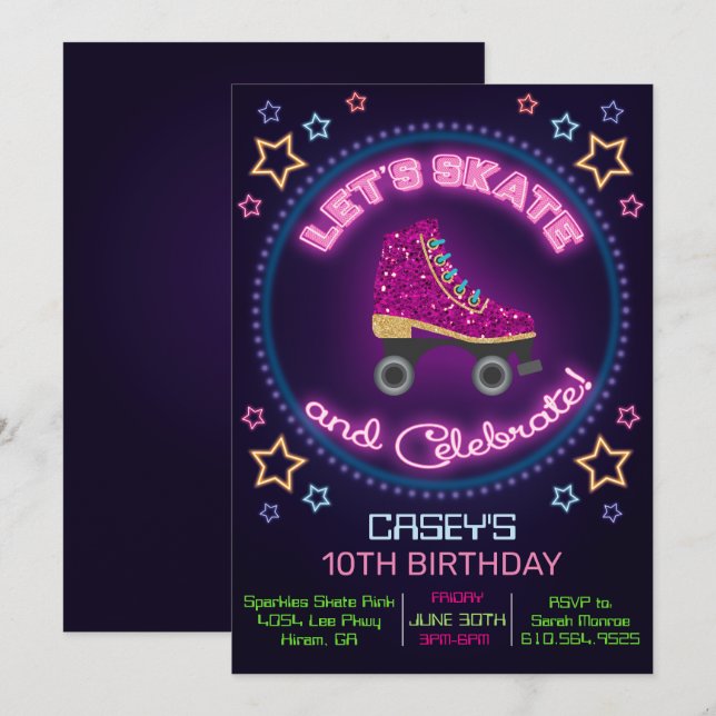 JEDES ALTER - Roller Skate Einladung zum Geburtsta (Vorne/Hinten)