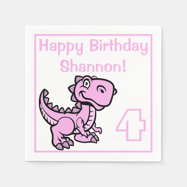 Jedes Alter rosa T Rex Dinosaurier Geburtstag Serviette (Vorderseite)