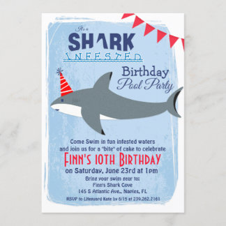 JEDES ALTER - Shark Pool Party Geburtstag Einladun Einladung