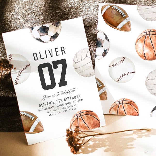 JEDES ALTER Sportthema Geburtstag Basketball Fußba Einladung (Von Creator hochgeladen)