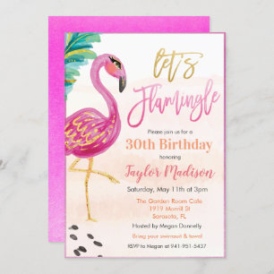 JEDES ALTER - Watercolor Flamingo Geburtstag Einla Einladung