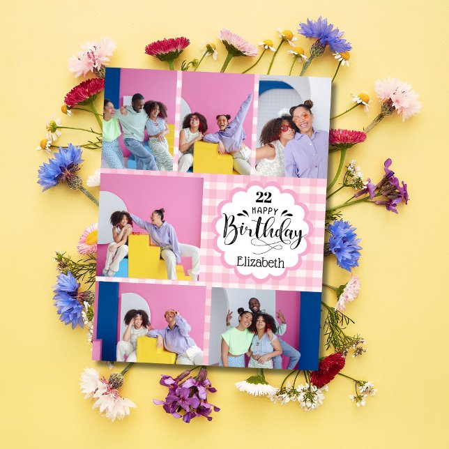 Jedes Alter weiblich rosa 7 Foto Collage Geburtsta Karte (Von Creator hochgeladen)