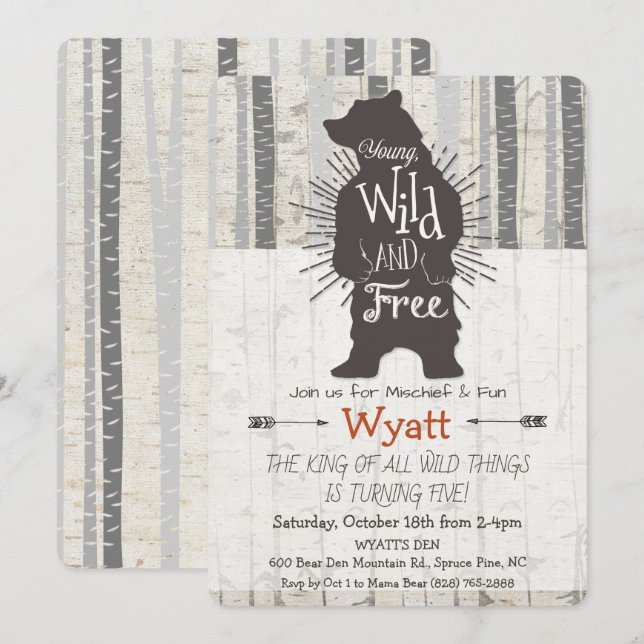 JEDES Alter - Wilder Bär zum Geburtstag Einladung (Vorne/Hinten)