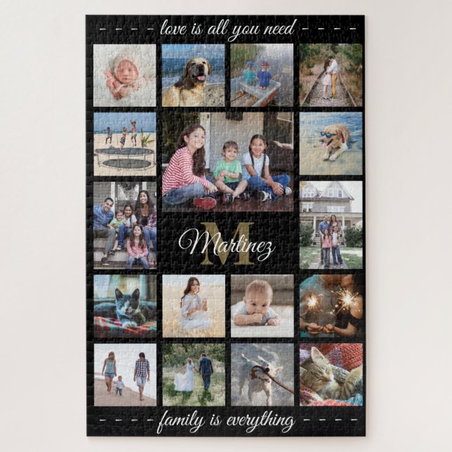 Jedes Angebot Familie Foto Collage Gold Schwarze M Puzzle (Vertikal)