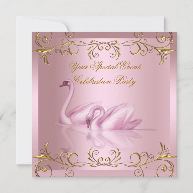 Jedes Ereignis Swans Gold Pink Elegantes Party Einladung (Vorderseite)