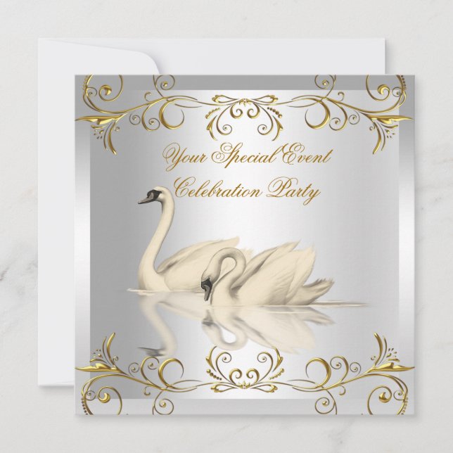 Jedes Ereignis Swans Gold White Elegante Party Einladung (Vorderseite)
