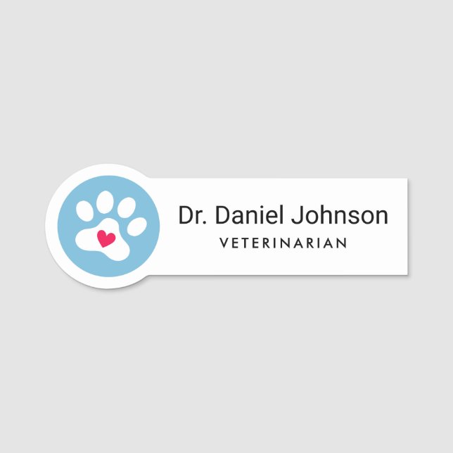 Jedes farbige Pfoten-Herzlogo für moderne Tiere Namensschild (Vorderseite)