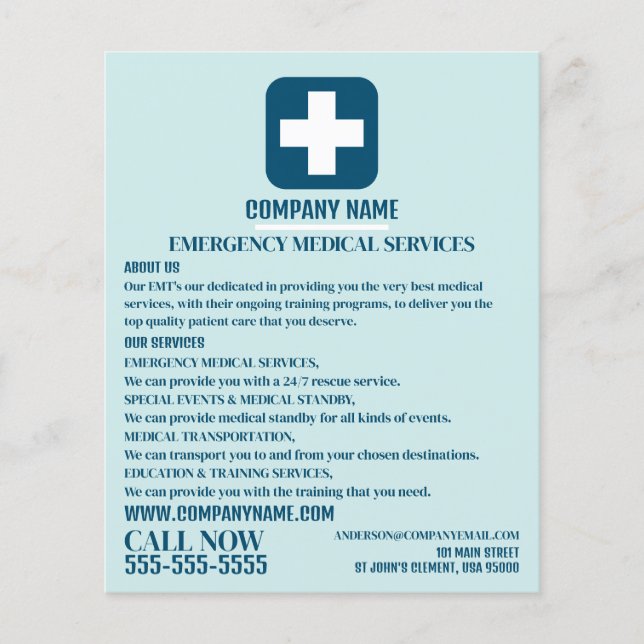 Jedes farbmedizinische Symbol, EMT, paramedic Flyer (Vorne)