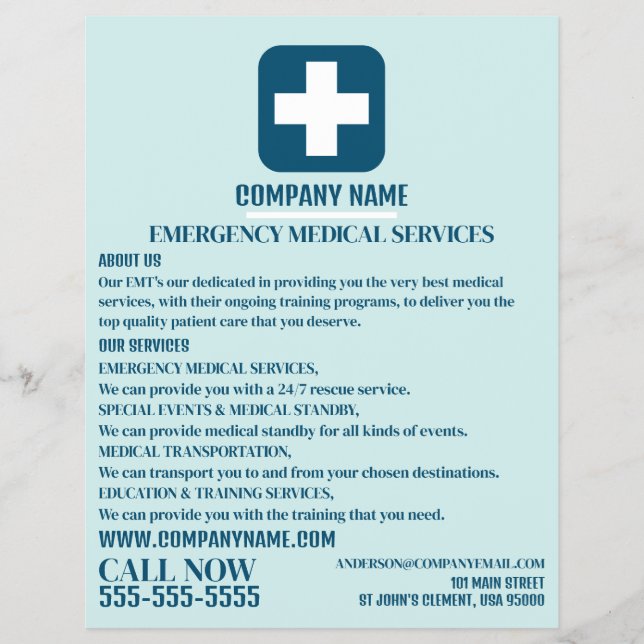 Jedes farbmedizinische Symbol, EMT, paramedic Flyer (Vorne)