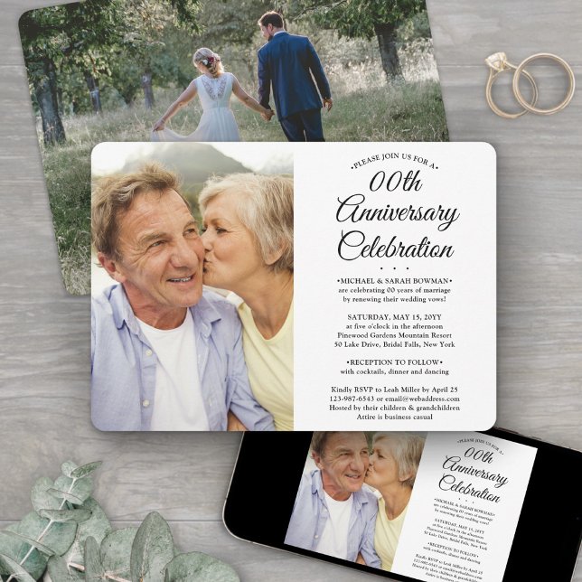 JEDES Hochzeitjubiläum 2 Foto Elegantes Party Einladung (Von Creator hochgeladen)