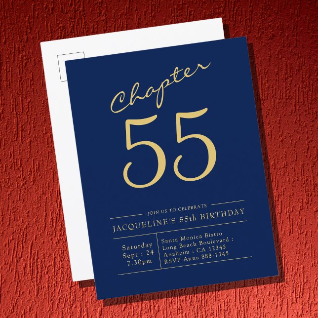 Jedes Jahr blauer Gold-Script zum Geburtstag Einladungspostkarte (Von Creator hochgeladen)