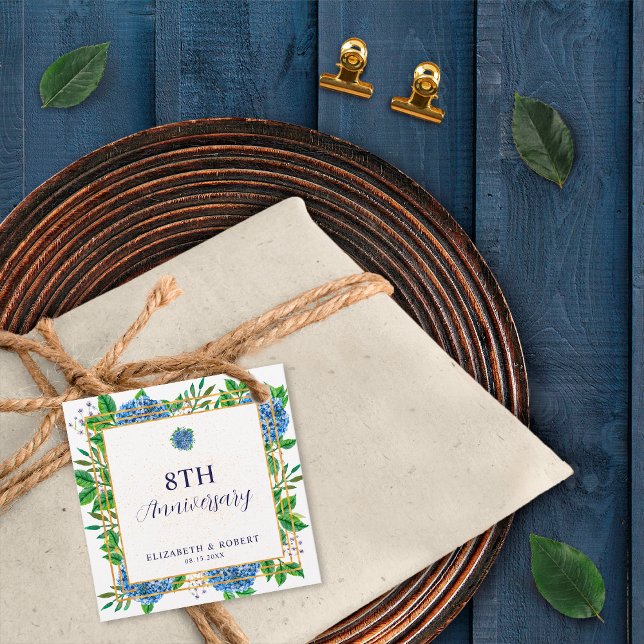 Jedes Jahr blauer Hydrangea Hochzeitstag Geschenkanhänger (Von Creator hochgeladen)