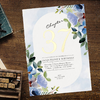 Jedes Jahr Blue Floral Geburtstag Gold Folieneinladung