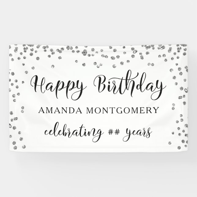 Jedes Jahr Geburtstag Confetti Script Schwarz und  Banner (Horizontal)