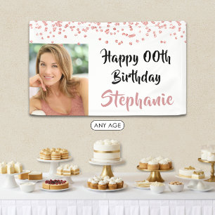 Jedes Jahr Geburtstag Rose Gold Confetti Script Fo Banner