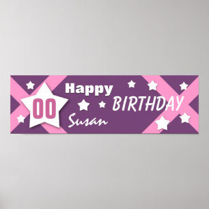 JEDES JAHR Geburtstag Star Banner Pink und Lila V0 Poster