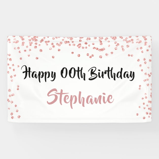 Jedes Jahr Rose Gold Geburtstag Confetti Skript Banner (Horizontal)