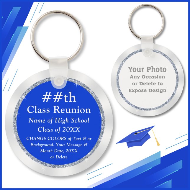 Jedes Jahr und Farben billige Klasse Wiedersehen G Schlüsselanhänger (Photo and Personalized, Class Reunion Favors with Photo, Logo. Blue Silver, Class Reunion giveaways.)
