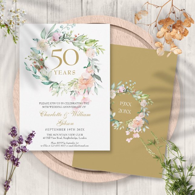 Jedes Jahr zusammen Hochzeitstag Rose florale Einladung (Any Year Together Wedding Anniversary Roses Floral Invitation)