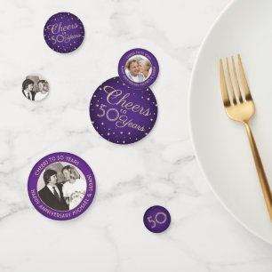 JEDES Jubiläum Cheers Lila & Gold 3 Foto Table Konfetti