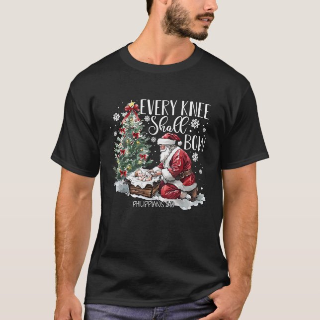 Jedes Knie muss Weihnachts-Weihnachtskrippe-Szene  T-Shirt (Vorderseite)