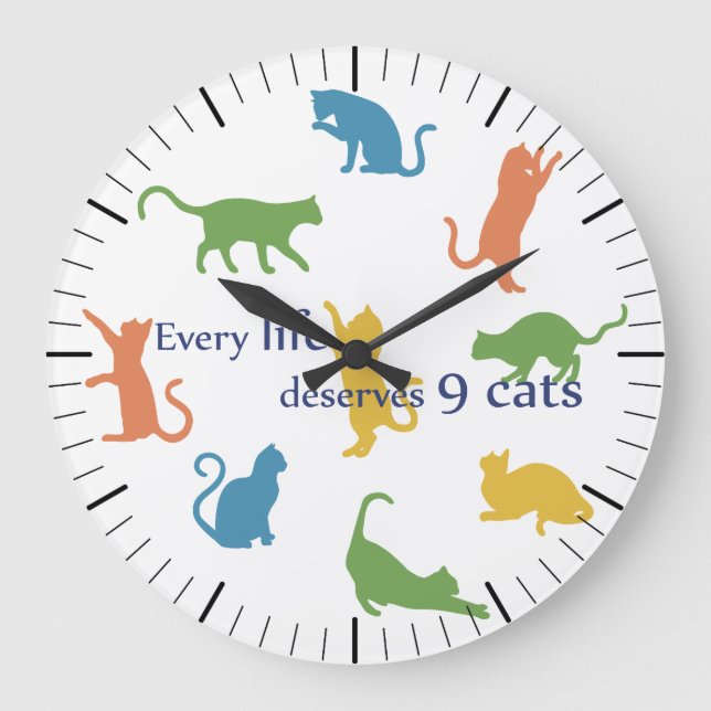 Jedes Leben verdient 9 Katzen Funny Cat Spaß Große Wanduhr (Vorderseite)