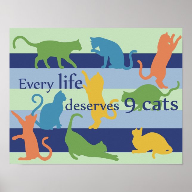 Jedes Leben verdient 9 Katzen Funny Cat Spaß Poster (Vorne)
