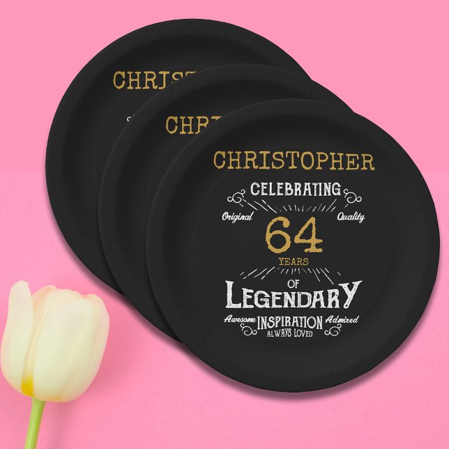 Jedes legendäre Black Gold Retro Pappteller (Birthday party paper plates in black and gold.)