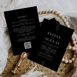 JEDES MODERNE Art Deco Schwarz-weiß QR Code Weddin Einladung