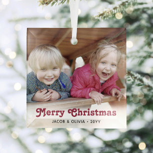 Jedes rot-Retro-Typografie-Einfaches Foto-Overlay Ornament Aus Glas