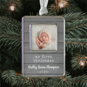 Jedes Text Baby Foto Rustikale graue Imitate Wood  Rahmen-Ornament Silber