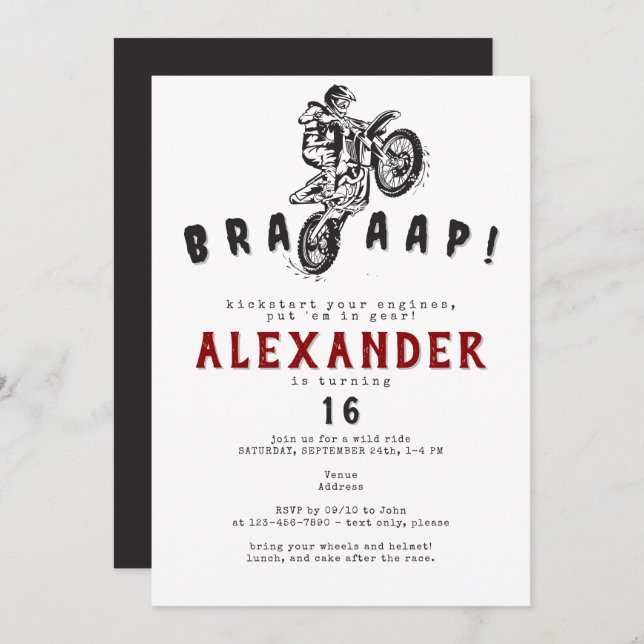 Jedes zeitliche Motocross Dirt Bike Supercross Geb Einladung (Vorne/Hinten)